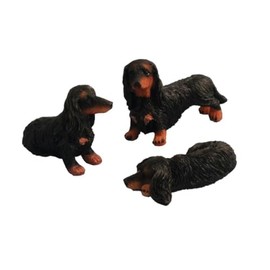 Melody Jane Dolls House Dachshund Dogs Long Haired Standing Sitting & Lying Down Black Pets