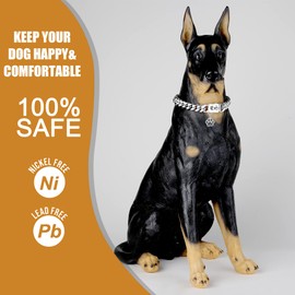 LuxLife Dog Chain Collars Heavy Duty Stainless Steel Dog Collar 10mm Cuban Link Dog Collar Metal Dog Chain with Snap Buckle Dog tag for Medium Dogs(16")