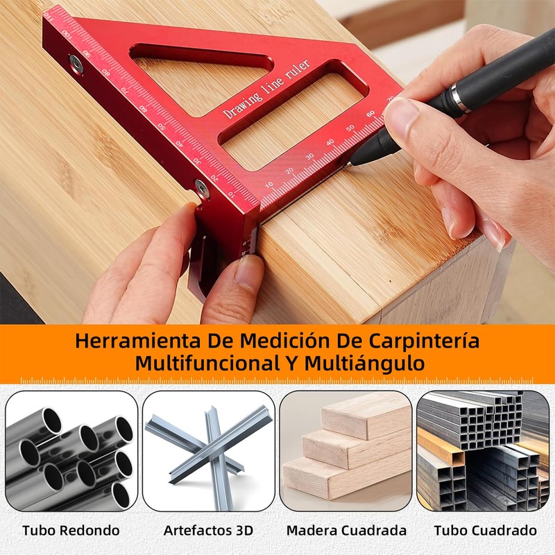 Regla triangular de inglete de aleación de aluminio de 45/90