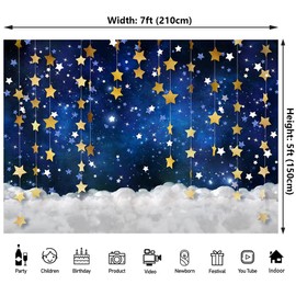7x5ft Twinkle Little Star Clouds Photography Backdrop Navy Blue Galaxy Starry Sky Gold Glitter Little Star Baby Shower Decorations Newborn Birthday Party Decoration Photo Backdrop