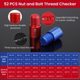 JoblikeBrez Thread Checker, 52pcs Nut and Bolt Thread Checker, 27 SAE & 25 Metric Box Set Thread Gauge, Nut and Bolt Identifier Gauge Suitable for Size Checker of Bolts or Nuts in Narrow Areas