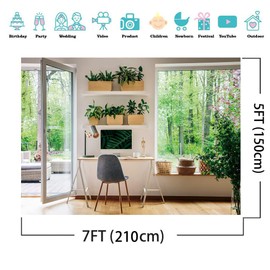 AIIKES 7x5FT Business Office Backdrop Photography Background Interior Casement Window Work at Home Modern Fat Furniture Apartment Decoration Residential Decoration Video Office Background 11-882