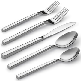Alata Cube 40-Piece Forged Stainless Steel Flatware Set Cutlery Set, Silverware Set Service for 8, Mirror Finish, Dishwasher Safe