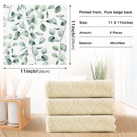 GEDAKO Kitchen Dish Cloths Towels Green Tropical Plant Eucalyptus Leaves Reusable Super Absorbent Cleaning Dish Rags Nonstick Oil Washable Fast Drying, 12x12 in 6 Pack