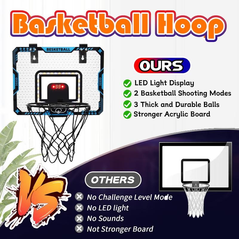 Indoor Basketball Hoop, Basketball Hoops Over The Door with LED