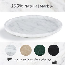 Real Luxurious Natural Marble Tray Genuine Marble Storage Tray for Home Decor Stone Tray for Bathroom/Kitchen/Vanity/Dresser Non-Resin（8" White
