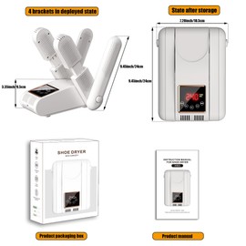 DWLXVJA Boot Dryer Warmer with Heat, 2025 Upgraded 4 Tubes Foldable Portable Shoe Dryer with Deodorizer 8 Timer Modes, Touch LED Display, for Various Shoes Boots Socks Gloves, 150W, White