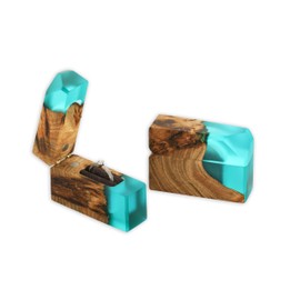 RWA resinwood.art - Flash - Exquisite Epoxy and Wood Marry Me Proposal Ring Box, Elegant Box for Slim Rings, Luxury Resin Ring Holder for Engagements (Aqua Blue/Dark Wood)