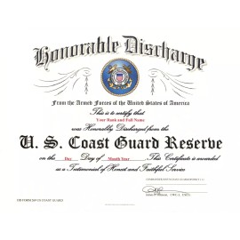 United States Coast Guard Reserve Honorable Discharge Replacement Certificate