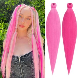 Leeven Hot Pink Braiding Hair Pre Stretched Ombre Jumbo Braiding Hair Extensions 26 Inch High Temperature Synthetic Fiber Hair Extension for Box
