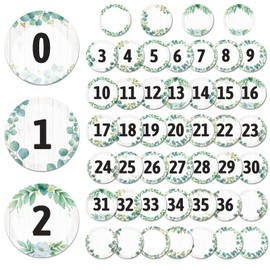 Qyeahkj 49Pcs Numbers Eucalyptus Round Magnetic Numbers 0-36 with 12 Blank Writable Magnetic Calendar Accents for Kids Whiteboard Teaching Learning Tools Classroom Decorations