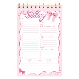 FYSUIMU Pink Bow To Do List Notebook A5 Undated Spiral Daily Planner Notepad Cute Bowknot Big Note Pad for Work Office Home Coquette Birthday Supplies, 8.7 x 6 Inch