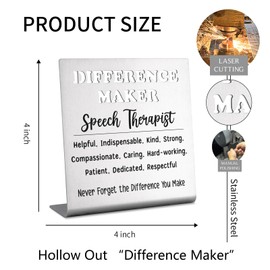 Speech Therapist Appreciation Gifts, Difference Maker Stainless Steel Desk Sign, Thank You Gift for SLP, Speech Pathologist Office Decor, Inspirational Desk Plaque bke73