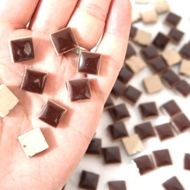 Brueyart 100 Pieces Square Mosaic Tiles for Crafts Bulk, Ceramic Mosaic Pieces 16 Colors Ceramic Mosaic Tile, 12mm Stained Mosaic Ceramic Tiles for Mosaic Projects Home Decor - Brown Mosaic Tiles