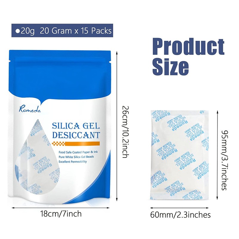 15 Pcs 20 Gram Silica Gel Packs, Transparent Desiccant, Desiccant