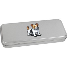 Azeeda 'Pixel Art Jack Russell Dog' Metal Hinged Stationery Tin/Storage Box (TT00226168)