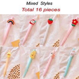 JZK 16 x Gel Pens Cute Pens Children's Rollerball Pen Black for Children and Adults 0.5 mm Ballpoint Pen for Girls Boys Children's Birthday Gift Student Gift Stationery