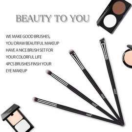 MSQ Pro Eye Brush Set 4pcs Smoky Eye Shadow Contour Kit with Soft Synthetic Hairs & Real Wood Handle for of Eyeshadow Eyebrow Makeup Cream Powder Highlighter - Black (Black)