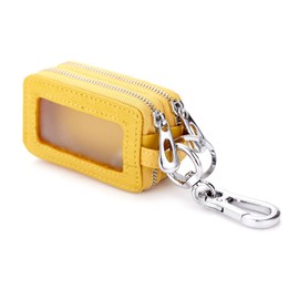 PORRASSO Leather Key Case, Car Key Bag, Portable Key Case, Double Zip, Key Fob Bag for Men and Women, yellow