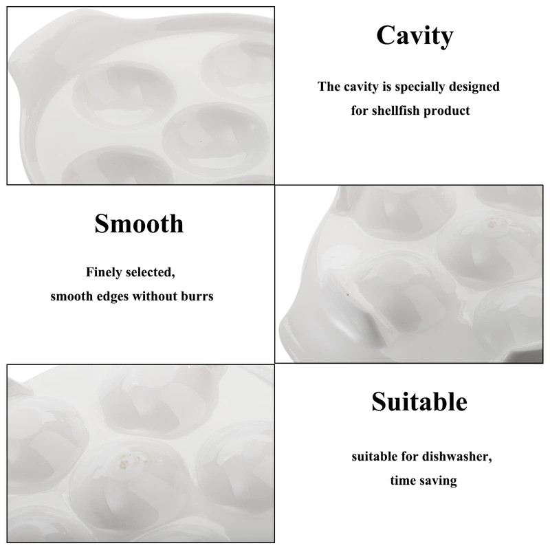 Okllen 4 Pack Ceramic Escargot Plates with 6 Holes and