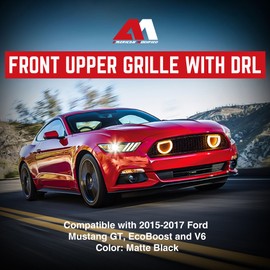 AMERICAN MODIFIED Front Upper Grille Compatible with 2015-2017 Ford Mustang EcoBoost, GT, & V6 - Mach 1, Matte Black