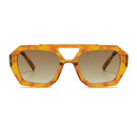 LJCZKA Vintage Square Sunglasses 70s for Men and Women, Retro Double Bridge Sunglasses Classic Pilot Glasses with UV400 Protection