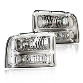 ANDPLAY Headlights Assembly,Compatible with Ford F250 F350 Super Duty 2005-2007 Bumper Headlamp,Clear lens Chrome Housing Clear Reflector 6C3Z13008AB 6C3Z13008BB
