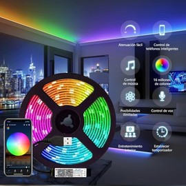 Tira LED RGB Inteligente, 2M, USB, Bluetooth, Sincronización con Música, Control por App, Cambio de Color DIY para Cuarto, TV, Decoración de Interior