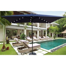 10 X 6.5t Rectangular LED Lighted Outdoor Umbrellas for Patio Garden Backyard Pool Solar Powered Crank Push Button Tilt Featurecolor: as Pic Color