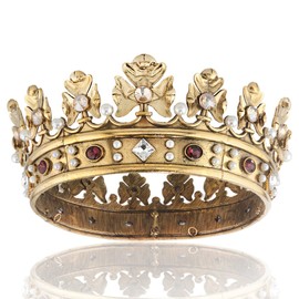 Baroque Royal Crown Men's Metal Prince Hair Crown Full Circle Birthday Party Hair Accessories For Cosplay Prom Pageant Quinceanera (Small Size 6.1" Diameter, Dark Gold With Champagne Stone)