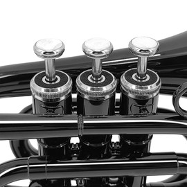 WUQIMUSC Brass Pocket Trumpet Bb Key Nickel Plated with Mouthpiece 7C, Cleaning Kit, Carrying Case, Gloves for Beginners/Students (Black)