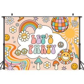 Lofaris 7x5ft Let's Party Backdrop Groovy Birthday Party Invitation Let's Party Birthday Boho Retro Flower Power 70's Girl Background Rainbow Hippie Daisy Photography Baby Shower Banner Photo Booth