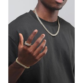 Iced Classic Spring Clasps 9mm Cuban Link Chain Necklace/Bracelet, Everlasting Shine 14k Gold/Silver Plated Diamond Choker, Brass, Zircon