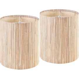 GOSO Set of 2 Tall Drum Lamp Shades -Yellow Natural Straw Woven Lampshades for Table Lamps-9.8" Top x9.8" Bottom x 10.5" High (Spider) Rustic Lampshade Replacement Farmhouse Assembly Required