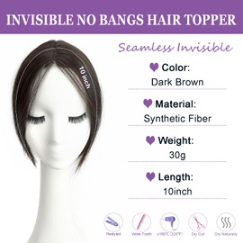 10" Clip in Bangs Hand-tied Base, 360° Clip In Hair Topper No Bangs Upgrade Handmade Hair Extensions (Dark Brown)