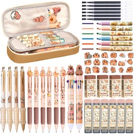 Capybara Stationery Set,Cute Capybara School Supplies,Kawaii Stationery Birthday Gifts,Includes Ballpoint Pens,Erasers, Mechanical Pencils,Lead Refills,Gel Pens, Highlighter,for Office School Supplies