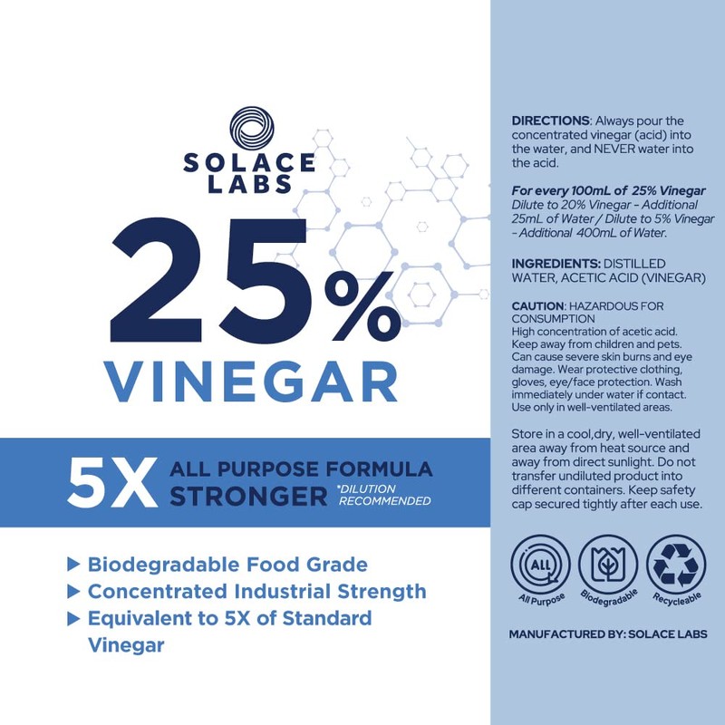 25% Pure Vinegar - 5X Concentrated Industrial Grade, All Purpose,