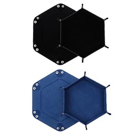 Pack of 2 Foldable Dice Boards, Double-Sided Dice Board, Velvet Foldable Dice Tray, Hexagon Dice Plate, Leather Dice Boards for RPG DND Dragons Dice Games (Blue - Black)