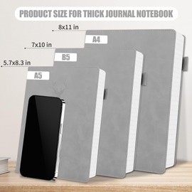 UIRIO Thick Journals for Women (Gray) - 360 Pages A5 Daily Journal Lined Paper - Wide Ruled Leather Notebooks for Work, Writing, School, Men, Dairy