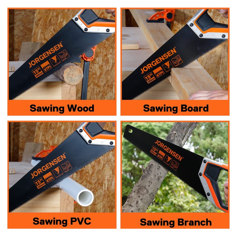 JORGENSEN 15” Hand Saw, Black Coated Coarse Handsaw 8TPI for
