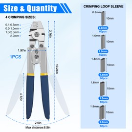 Fishing Crimping Tool Kit Fishing Crimping Pliers Wire Rope Crimping Tool with 300pcs Aluminum Crimp Sleeves Kit Effort-Saving Wire Crimper Tool Crimpers Swager