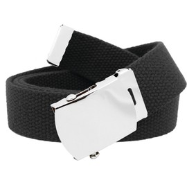 Build A Belt Classic Silver 1.25" Wide Slider Buckle with Canvas Web Belt (Boys X-Large Black)