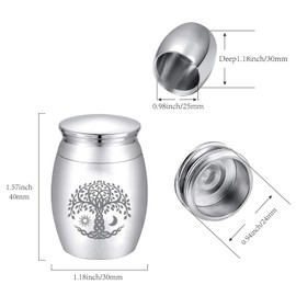 CREATCABIN Small Urns for Ashes Mini Cremation Urns Ashes Keepsake Memorial Stainless Steel Metal Funeral Urn Sun Moon Burial for Pet Human Dog Cat 1.57 x 1.18 Inch-Tree of Life(Silver)