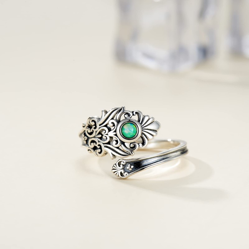 APOTIE Sterling Silver Opal Spoon Ring - Victorian Vintage Flower