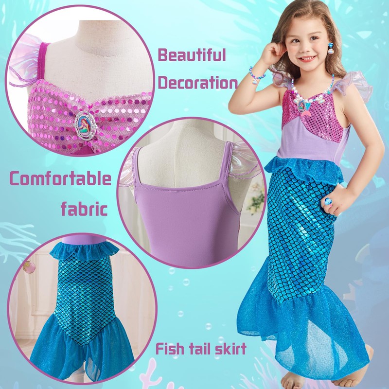 AUNGKWANG Mermaid Costume Girls, Pack of 4 Mermaid Dress Girls,