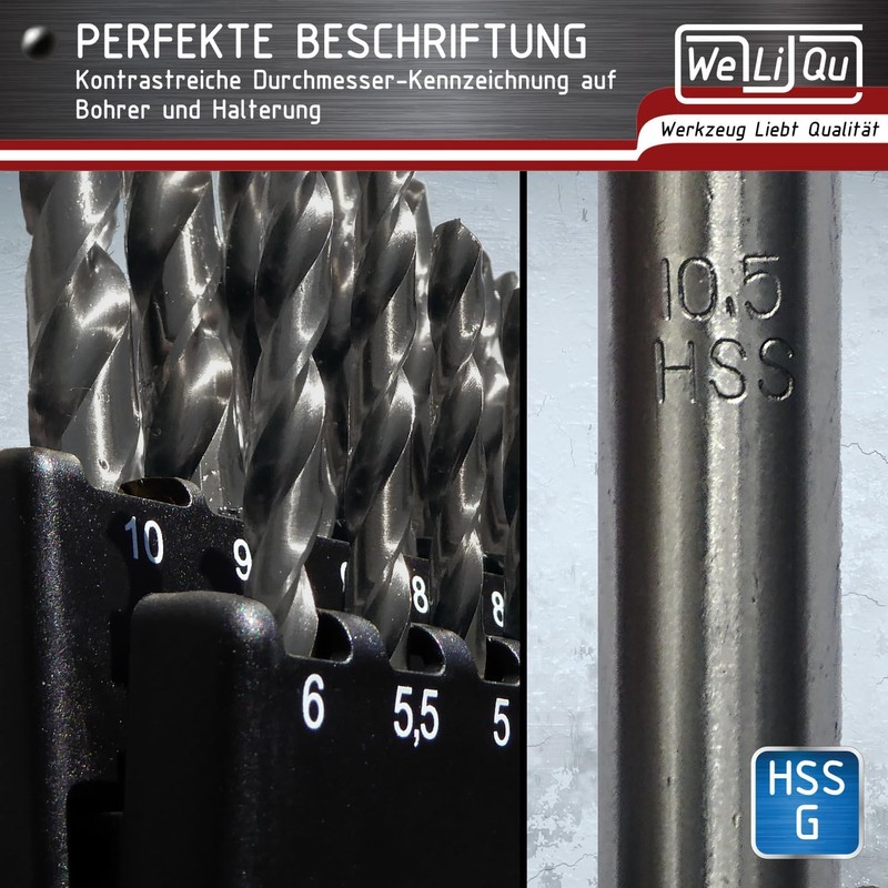 WELIQU High-Performance Twist Drill Bit Set Made of HSS-G M2