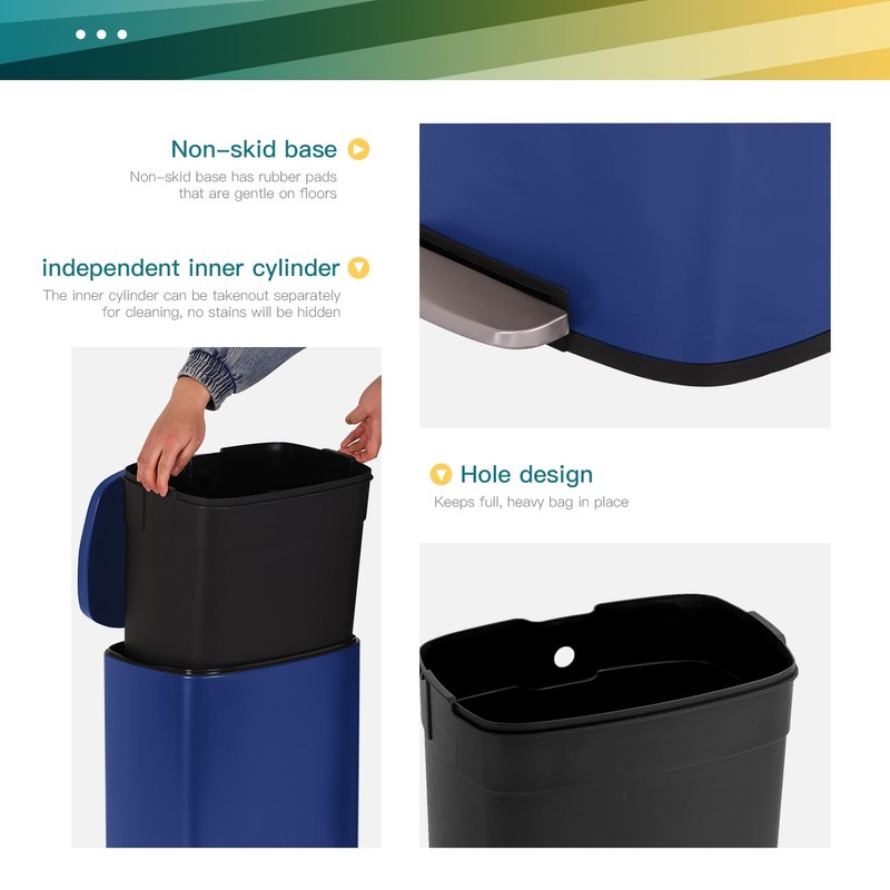 FDW | 13 Gallon Trash Can with Lid | Deep
