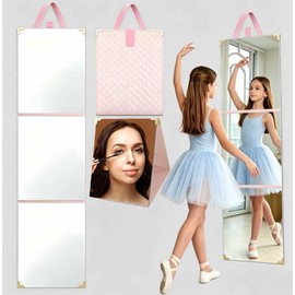 quegau 48 x 12 Inch Portable Full Length Foldable Travel Mirror, Portable Mirror Travel, Folding Door Hanging Mirrors for Makeup, Door Hanging Mirrors for Closet, Camping, Dance Bag and Theatre Shows