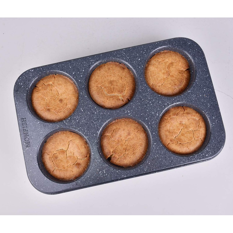 Monfish Jumbo Deep Muffin Pan 6 Cup Carbon Steel Gray