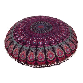 Radhykrishnafashions Indian 32" Large Hippie Mandala Floor Pillow Cover - Cushion Cover - Pouf Cover Round Bohemian Yoga Decor Floor Cushion Case (LAVENDRA)